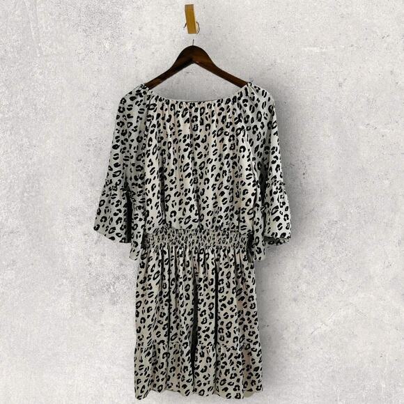 Le Gali Flounce Dress Animal Print Chiffon Off Shoulder Size L - Picture 5 of 9